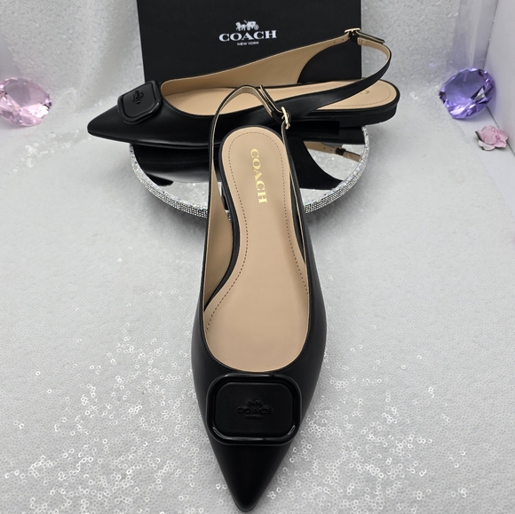 Coach Veda Slingback Classic Black Leather Buckle Closure Versatile Flats - Picture 1 of 10
